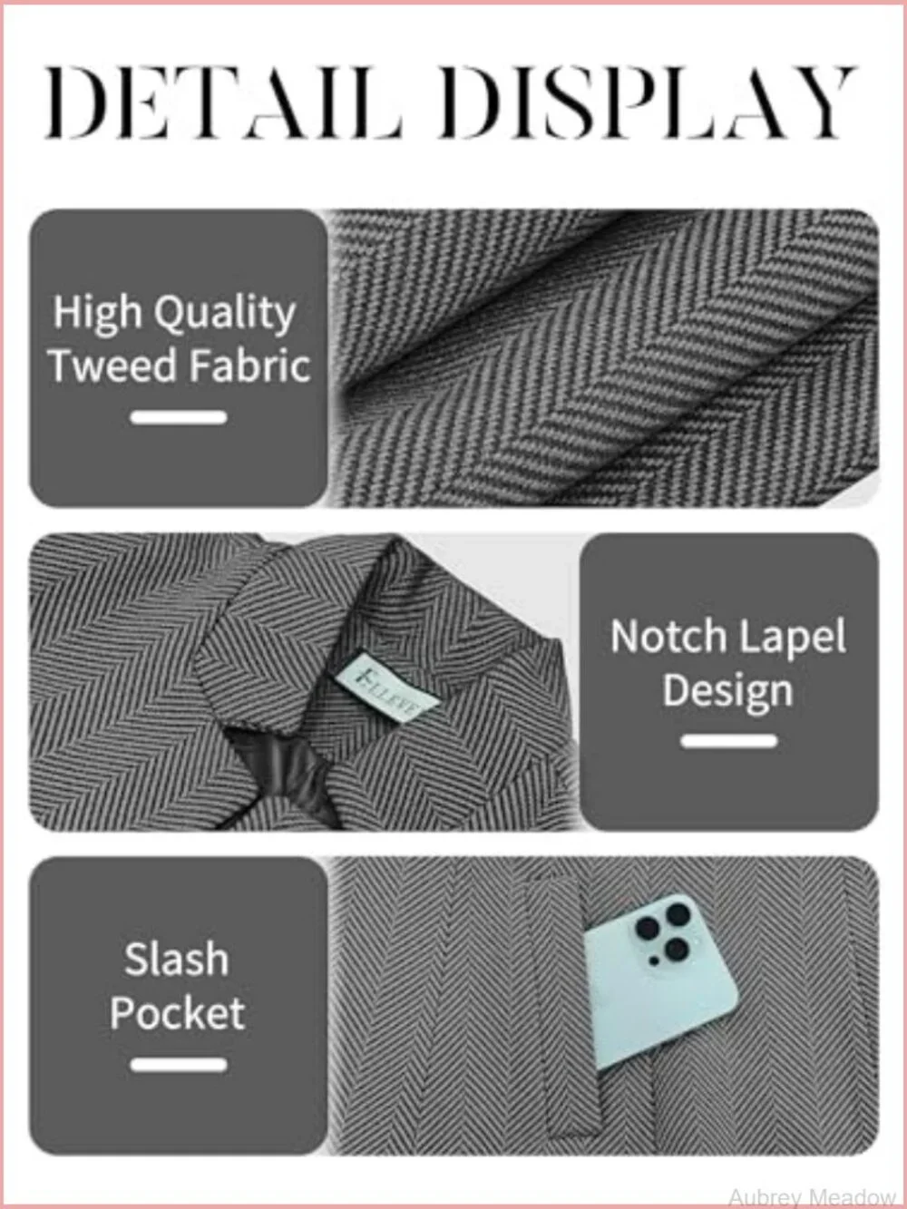 Women's Open Front Herringbone Blazer - Long Sleeve Business Casual Work Jacket